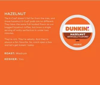 Dunkin Donut Hazelnut 22 pack K-Cups